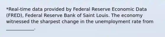 *Real-time data provided by Federal Reserve Economic Data​ (FRED), Federal Reserve Bank of Saint Louis. The economy witnessed the sharpest change in the unemployment rate from​ ____________.