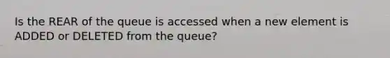 Is the REAR of the queue is accessed when a new element is ADDED or DELETED from the queue?