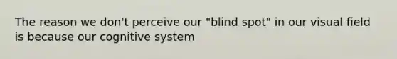 The reason we don't perceive our "blind spot" in our visual field is because our cognitive system