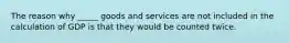 The reason why _____ goods and services are not included in the calculation of GDP is that they would be counted twice.