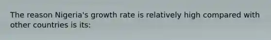 The reason Nigeria's growth rate is relatively high compared with other countries is its: