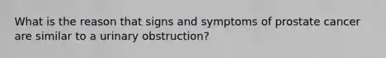 What is the reason that signs and symptoms of prostate cancer are similar to a urinary obstruction?