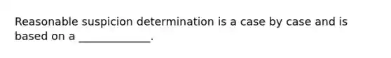 Reasonable suspicion determination is a case by case and is based on a _____________.