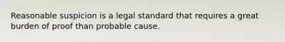 Reasonable suspicion is a legal standard that requires a great burden of proof than probable cause.