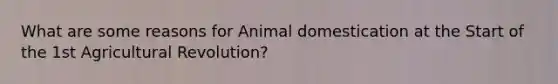 What are some reasons for Animal domestication at the Start of the 1st Agricultural Revolution?