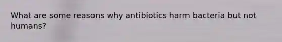 What are some reasons why antibiotics harm bacteria but not humans?