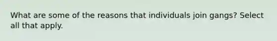 What are some of the reasons that individuals join gangs? Select all that apply.