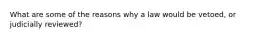 What are some of the reasons why a law would be vetoed, or judicially reviewed?