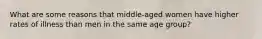 What are some reasons that middle-aged women have higher rates of illness than men in the same age group?