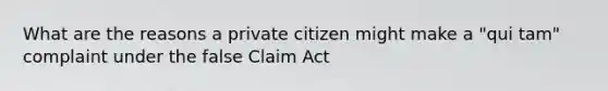 What are the reasons a private citizen might make a "qui tam" complaint under the false Claim Act