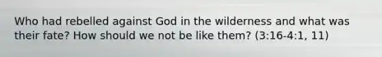 Who had rebelled against God in the wilderness and what was their fate? How should we not be like them? (3:16-4:1, 11)