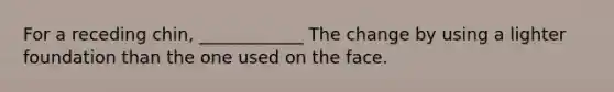 For a receding chin, ____________ The change by using a lighter foundation than the one used on the face.