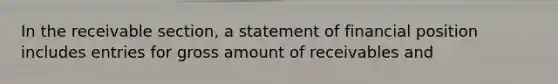 In the receivable section, a statement of financial position includes entries for gross amount of receivables and