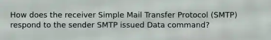 How does the receiver Simple Mail Transfer Protocol (SMTP) respond to the sender SMTP issued Data command?