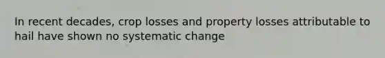 In recent decades, crop losses and property losses attributable to hail have shown no systematic change