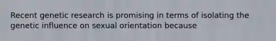 Recent genetic research is promising in terms of isolating the genetic influence on sexual orientation because