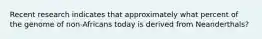 Recent research indicates that approximately what percent of the genome of non-Africans today is derived from Neanderthals?