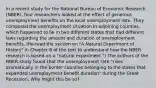 In a recent study for the National Bureau of Economic Research​ (NBER), four researchers looked at the effect of generous unemployment benefits on the local unemployment rate. They compared the unemployment situation in adjoining​ counties, which happened to lie in two different states that had different laws regarding the amount and duration of unemployment benefits.​ (Re-read the section on​ "A Natural Experiment of​ History" in Chapter 8 of the text to understand how the NBER research is based on a​ "natural experiment.") The authors of the NBER study found that the unemployment rate​ "rises dramatically in the border counties belonging to the states that expanded unemployment benefit​ duration" during the Great Recession. Why might this be​ so?