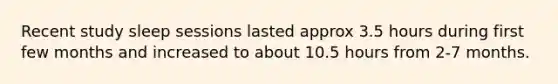 Recent study sleep sessions lasted approx 3.5 hours during first few months and increased to about 10.5 hours from 2-7 months.