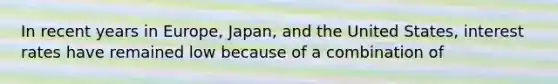 In recent years in​ Europe, Japan, and the United​ States, interest rates have remained low because of a combination of