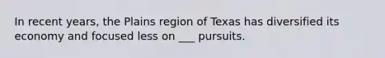 In recent years, the Plains region of Texas has diversified its economy and focused less on ___ pursuits.