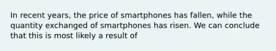 In recent years, the price of smartphones has fallen, while the quantity exchanged of smartphones has risen. We can conclude that this is most likely a result of