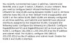 You recently connected two Layer 2 switches, SwitchA and SwitchB, and a Layer 3 switch, L3Switch, to your network. Now you need to configure Switch Virtual Interfaces (SVIs) on L3Switch for inter-VLAN routing between VLANs 2 and 4. All three switches have 802.1Q as their default trunk encapsulation and VLAN 1 as the native VLAN. Both VLANs are already configured on all three switches, and SwitchA and SwitchB have physical interfaces assigned to the respective VLANs. Complete the following tasks: Configure the following on L3Switch: Configure GigabitEthernet 0/1 and GigabitEthernet 0/2 as trunk ports. For VLAN 2, configure 192.168.2.1 255.255.255.0 as the IP address and subnet mask. For VLAN 4, configure 192.168.4.1 255.255.255.0 as the IP address and subnet mask. Enable the VLAN 2 and VLAN 4 interface.