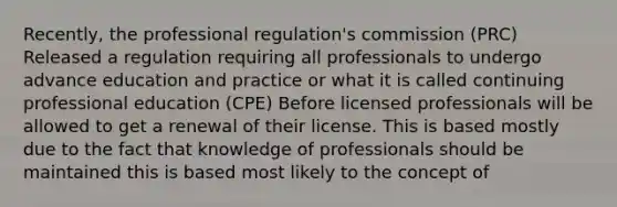 Recently, the professional regulation's commission (PRC) Released a regulation requiring all professionals to undergo advance education and practice or what it is called continuing professional education (CPE) Before licensed professionals will be allowed to get a renewal of their license. This is based mostly due to the fact that knowledge of professionals should be maintained this is based most likely to the concept of