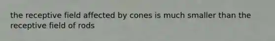 the receptive field affected by cones is much smaller than the receptive field of rods