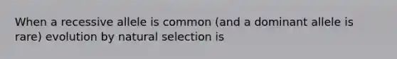 When a recessive allele is common (and a dominant allele is rare) evolution by natural selection is