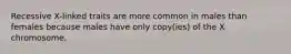 Recessive X-linked traits are more common in males than females because males have only copy(ies) of the X chromosome.