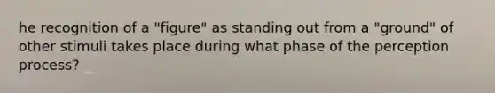 he recognition of a "figure" as standing out from a "ground" of other stimuli takes place during what phase of the perception process?​