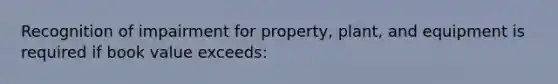 Recognition of impairment for property, plant, and equipment is required if book value exceeds: