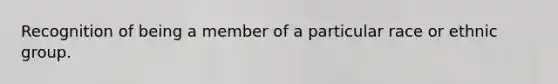 Recognition of being a member of a particular race or ethnic group.