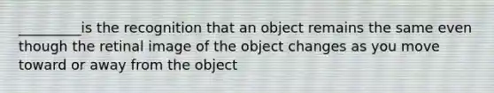 _________is the recognition that an object remains the same even though the retinal image of the object changes as you move toward or away from the object