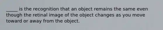 _____ is the recognition that an object remains the same even though the retinal image of the object changes as you move toward or away from the object.