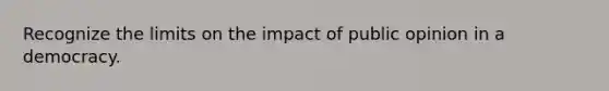 Recognize the limits on the impact of public opinion in a democracy.