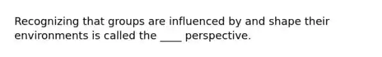 Recognizing that groups are influenced by and shape their environments is called the ____ perspective.