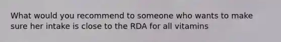 What would you recommend to someone who wants to make sure her intake is close to the RDA for all vitamins