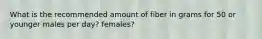 What is the recommended amount of fiber in grams for 50 or younger males per day? females?