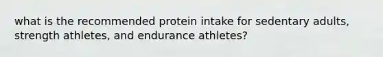 what is the recommended protein intake for sedentary adults, strength athletes, and endurance athletes?