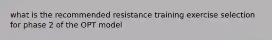 what is the recommended resistance training exercise selection for phase 2 of the OPT model