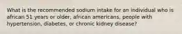 What is the recommended sodium intake for an individual who is african 51 years or older, african americans, people with hypertension, diabetes, or chronic kidney disease?