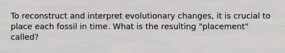 To reconstruct and interpret evolutionary changes, it is crucial to place each fossil in time. What is the resulting "placement" called?