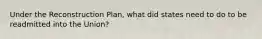 Under the Reconstruction Plan, what did states need to do to be readmitted into the Union?