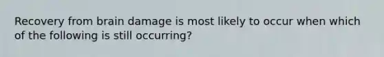 Recovery from brain damage is most likely to occur when which of the following is still occurring?