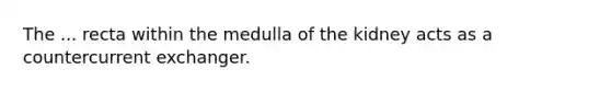 The ... recta within the medulla of the kidney acts as a countercurrent exchanger.