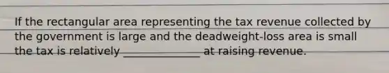 If the rectangular area representing the tax revenue collected by the government is large and the deadweight-loss area is small the tax is relatively ______________ at raising revenue.