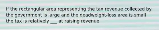 If the rectangular area representing the tax revenue collected by the government is large and the deadweight-loss area is small the tax is relatively ___ at raising revenue.