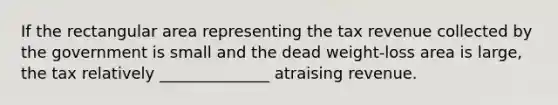 If the rectangular area representing the tax revenue collected by the government is small and the dead weight-loss area is large, the tax relatively ______________ atraising revenue.